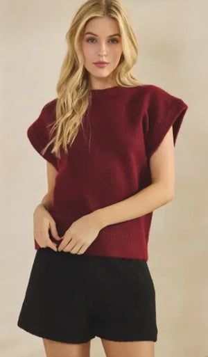 Cap Sleeve Burgundy Sweater