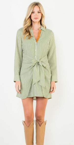 Stripe Tie Front Dress Green