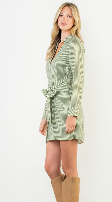 Stripe Tie Front Dress Green