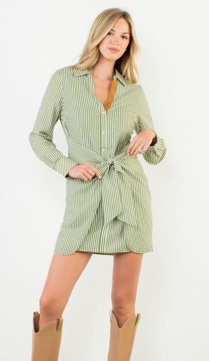 Stripe Tie Front Dress Green