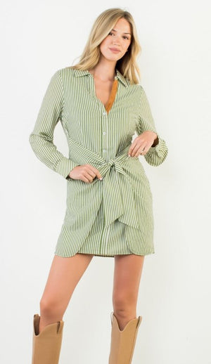 Stripe Tie Front Dress Green
