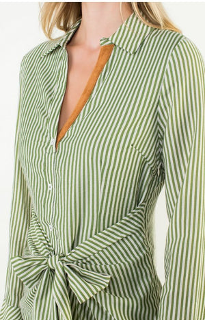 Stripe Tie Front Dress Green