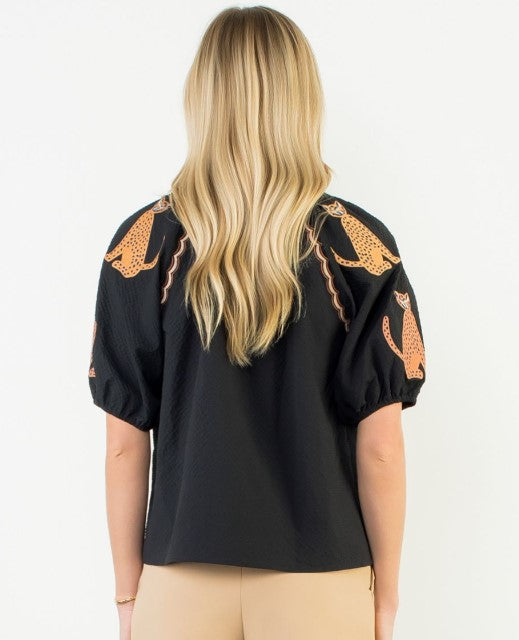 Cheetah Embroidery Top