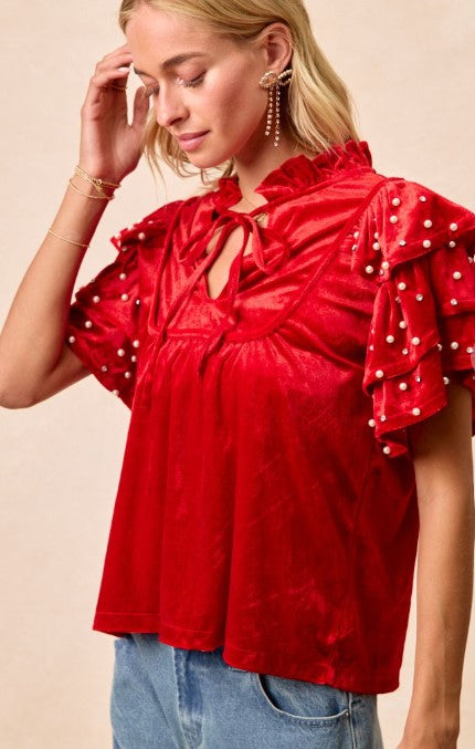 Embellished Holiday Top Red Velvet