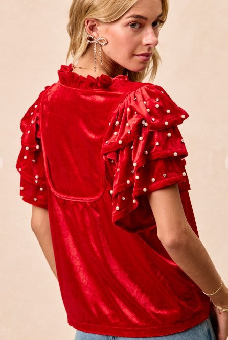 Embellished Holiday Top Red Velvet