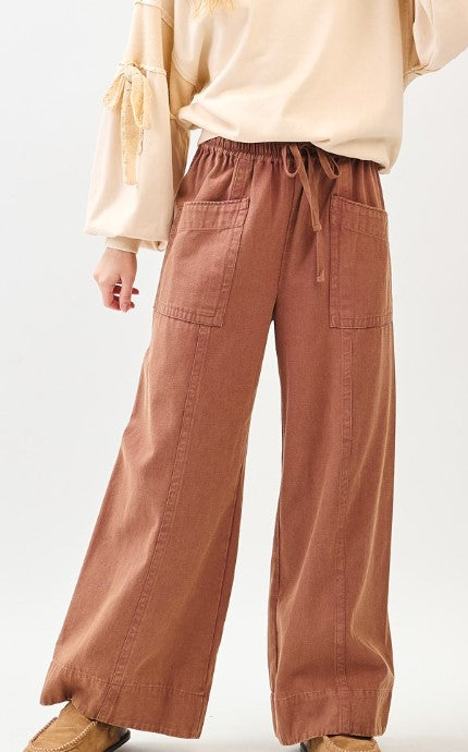 Washed Drawstring Pant Red Bean