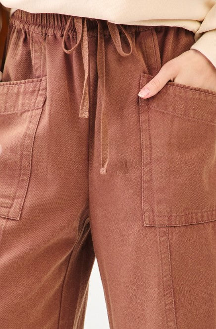 Washed Drawstring Pant Red Bean