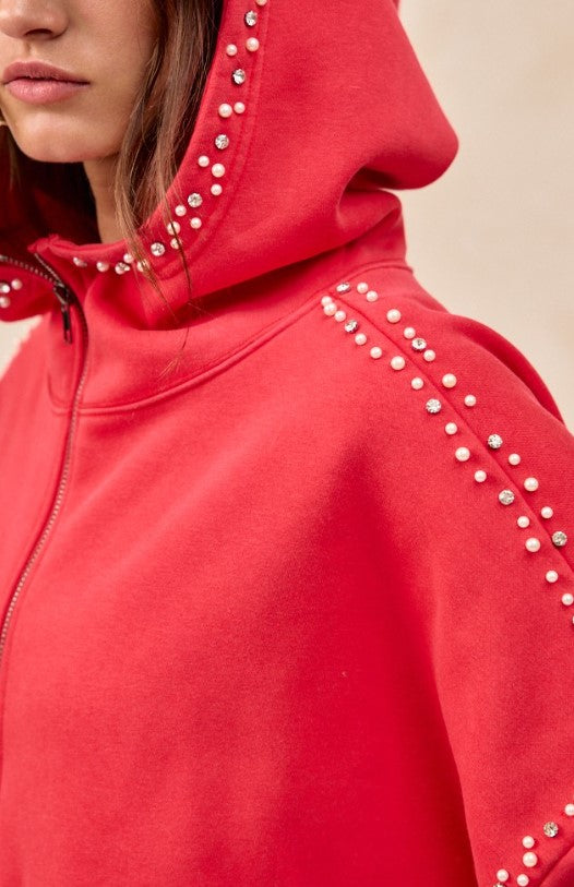 Embellished Hoodie Red