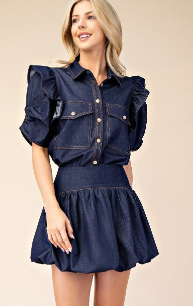 Denim Balloon Skirt with Liner