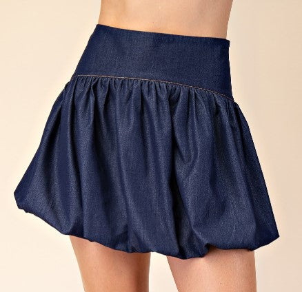 Denim Balloon Skirt with Liner