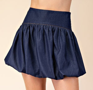 Denim Balloon Skirt with Liner