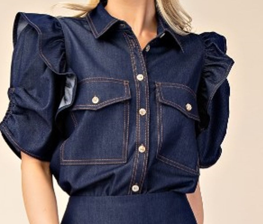Denim Pleated sleeve top