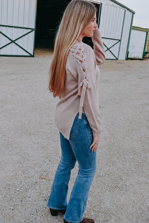 Lace up sleeve Blush Sweater