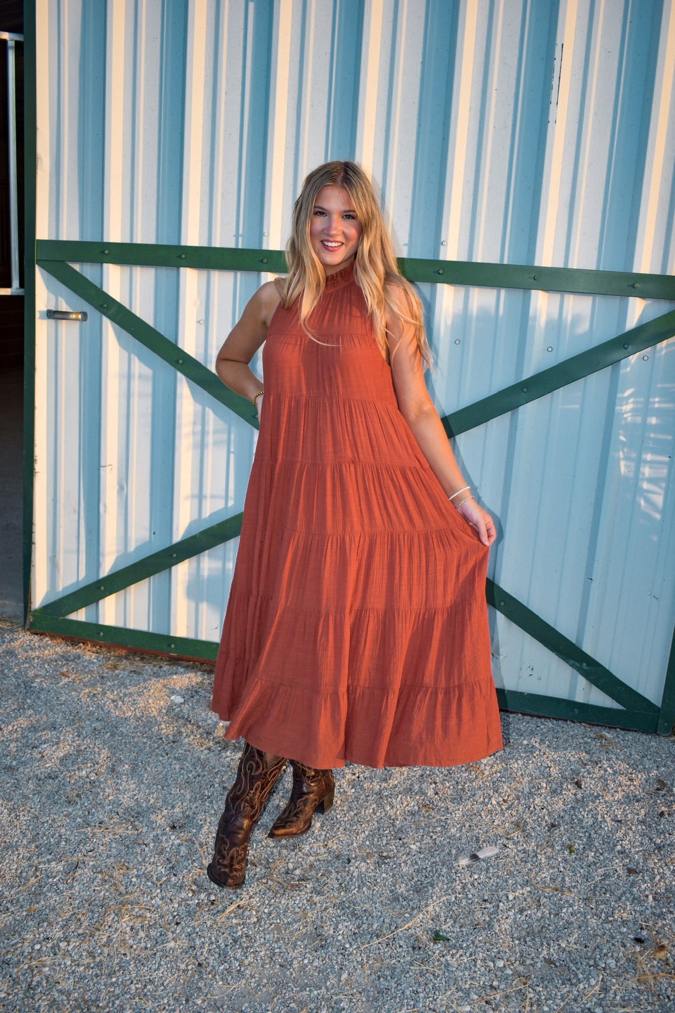 Sleeveless Tiered Dress Maxi Rust