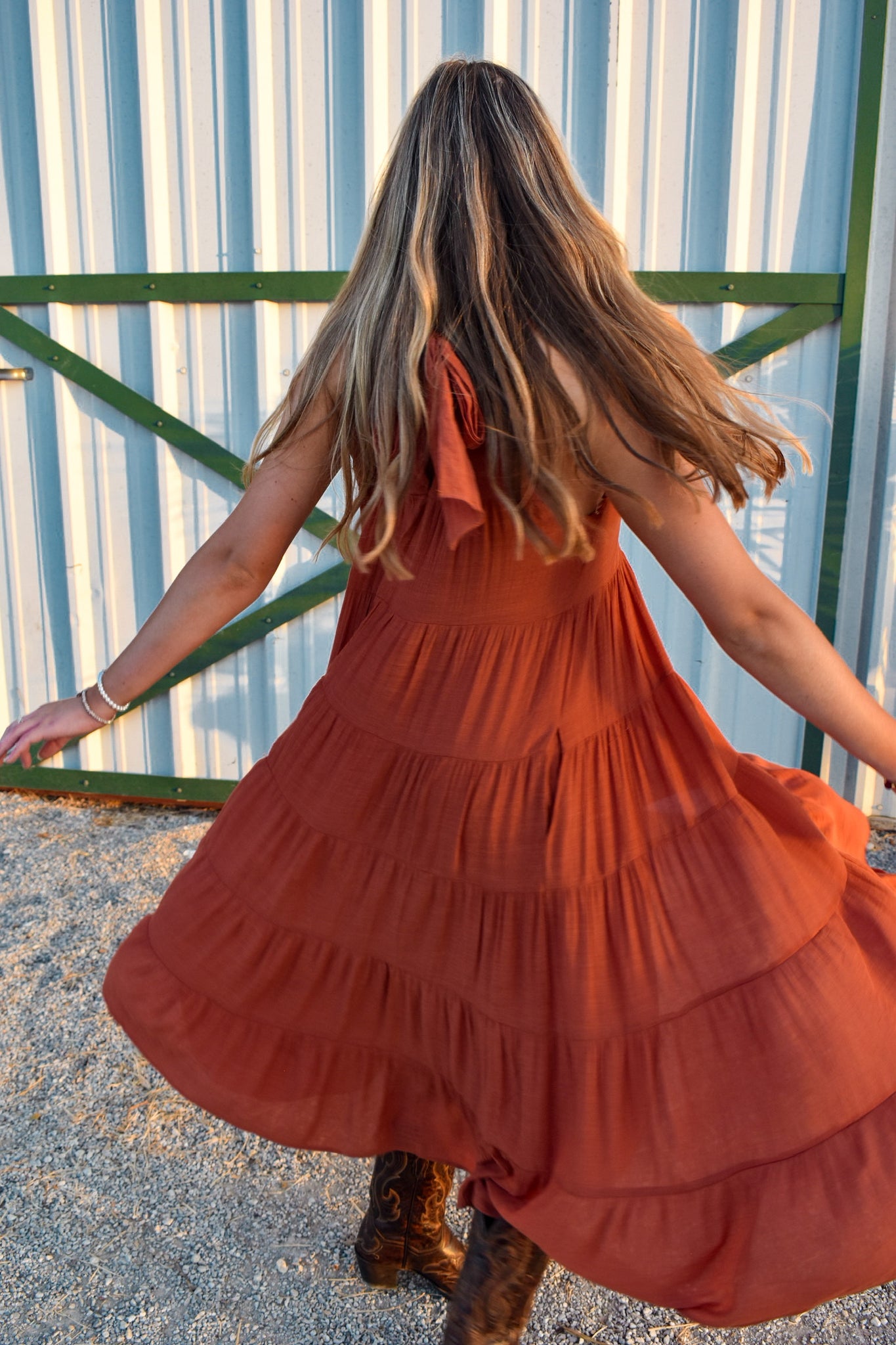 Sleeveless Tiered Dress Maxi Rust