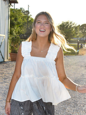 All Summer Long Ruffle Tank White