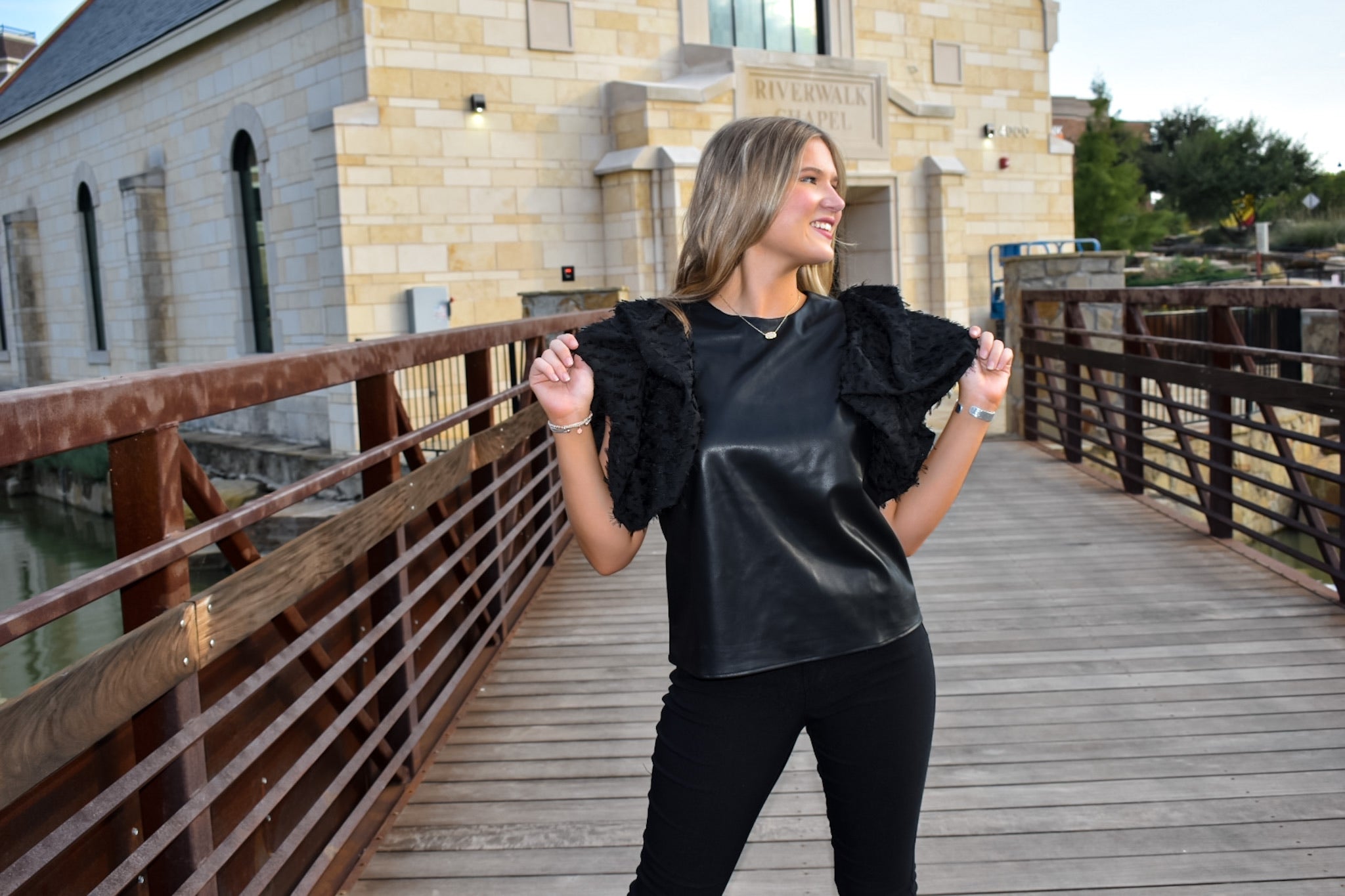 Leather Flutter Sleeve Top