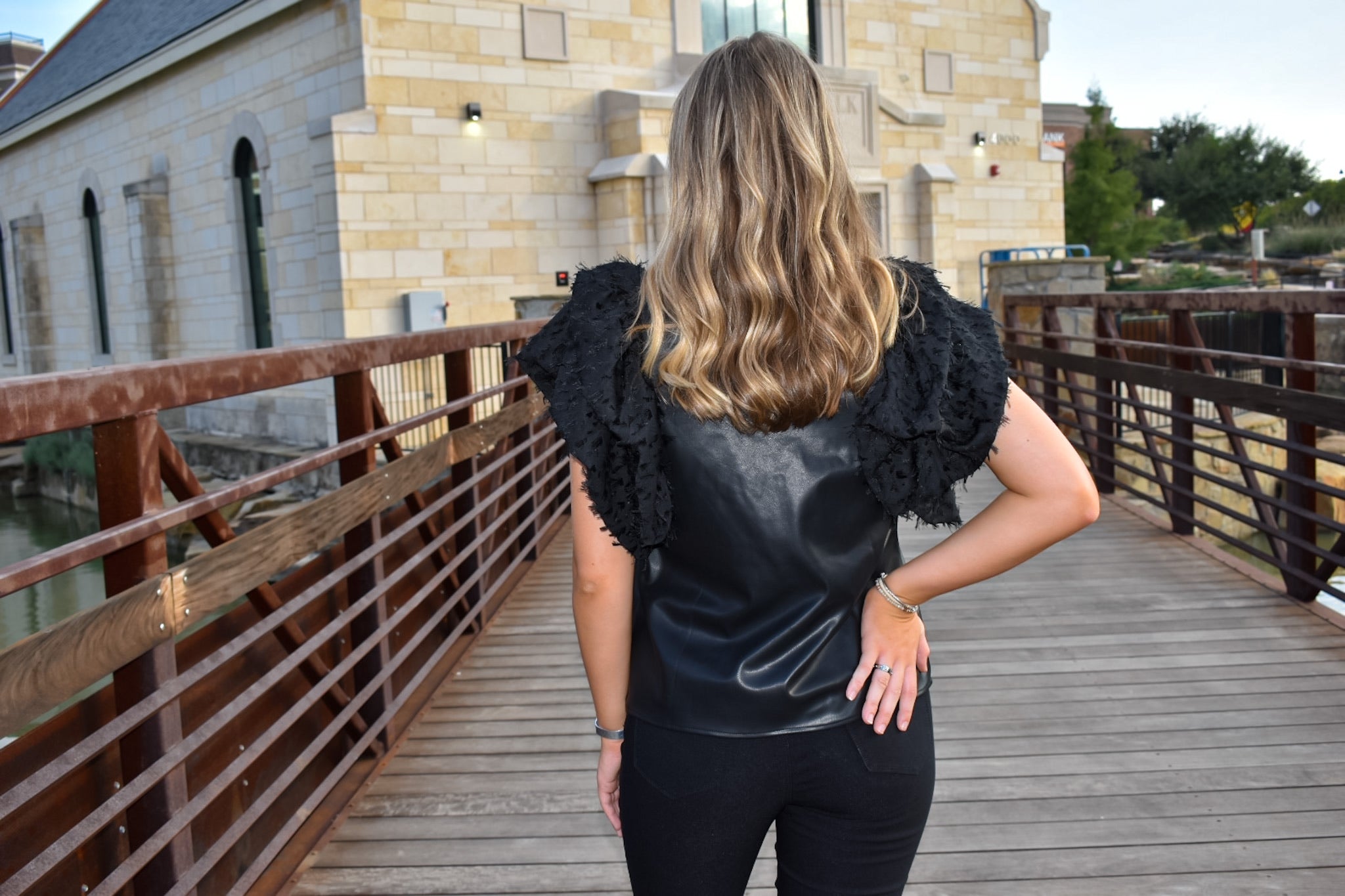 Leather Flutter Sleeve Top