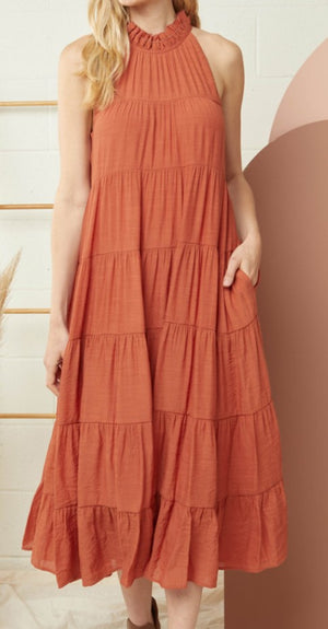 Sleeveless Tiered Dress Maxi Rust