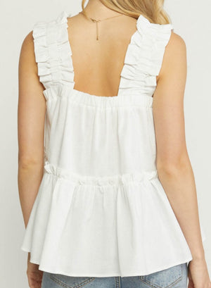 All Summer Long Ruffle Tank White