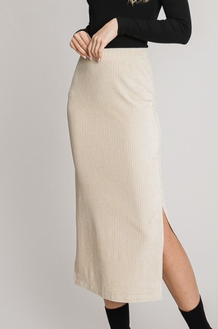 Velvet Rib Midi Skirt Cream