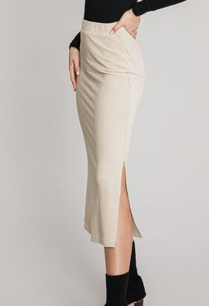 Velvet Rib Midi Skirt Cream