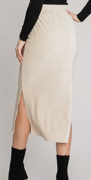 Velvet Rib Midi Skirt Cream