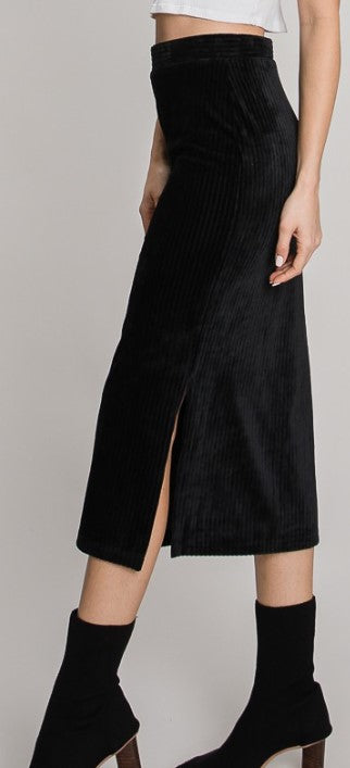 Velvet Rib Midi Skirt Black