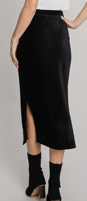 Velvet Rib Midi Skirt Black