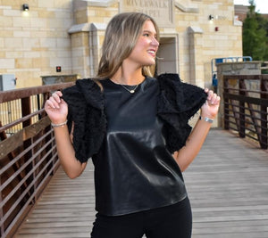 Leather Flutter Sleeve Top