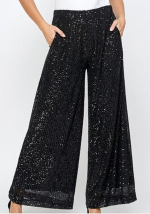 Sequin Palazzo Pant Black