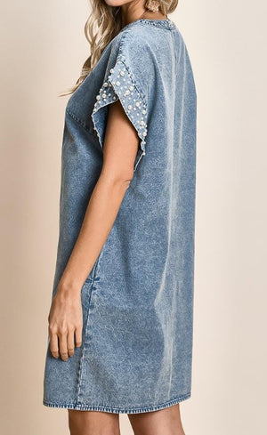 Denim Dress with Pearl and Stud details