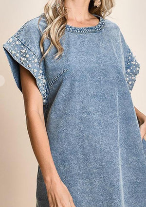 Fabflower - Short-Sleeve T-Shirt / Spaghetti Strap Denim Mini A-Line Dress  / Set | YesStyle