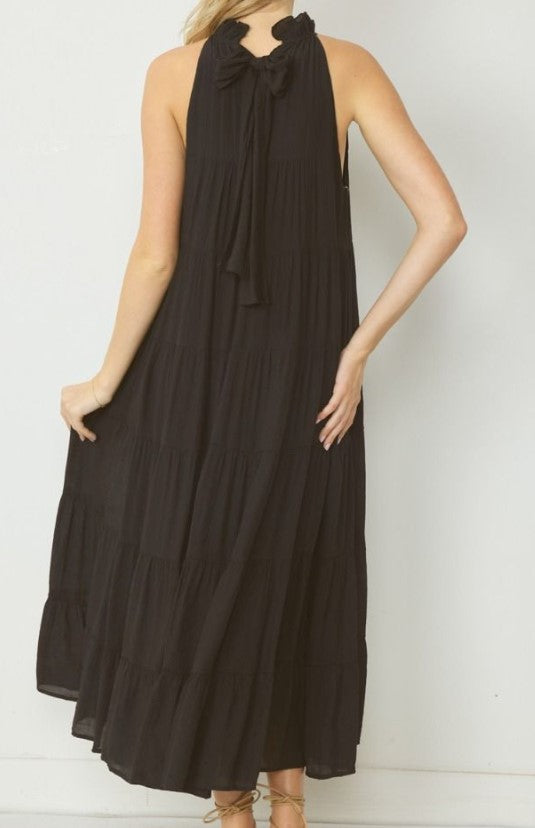 Sleeveless Tiered Dress Maxi Black