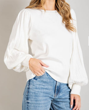 Pleated Sleeve Sweater Ivory