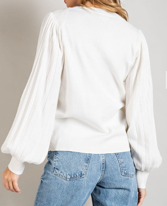 Pleated Sleeve Sweater Ivory