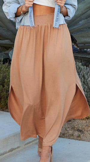 Smock Waist Maxi skirt Camel