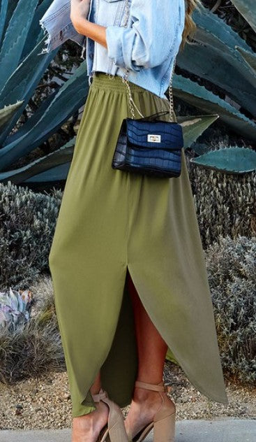 Smock Waist Maxi skirt Olive