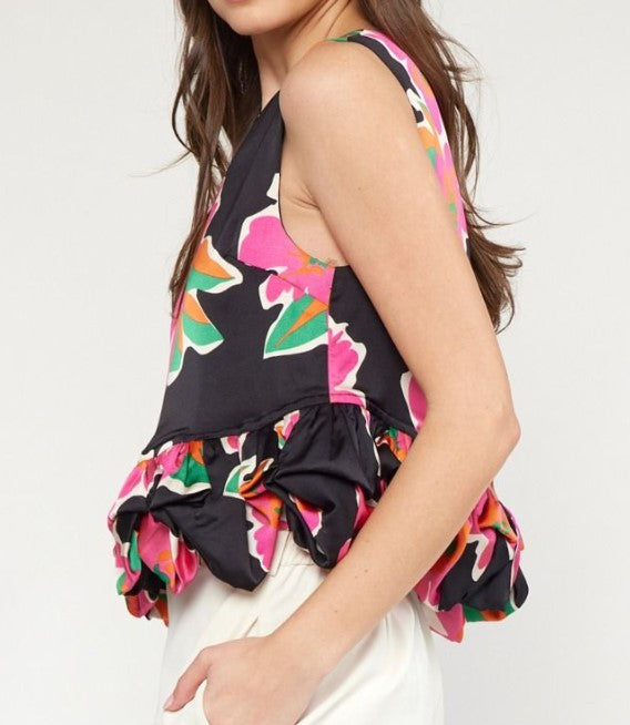 Abstract Floral with ruffle hem