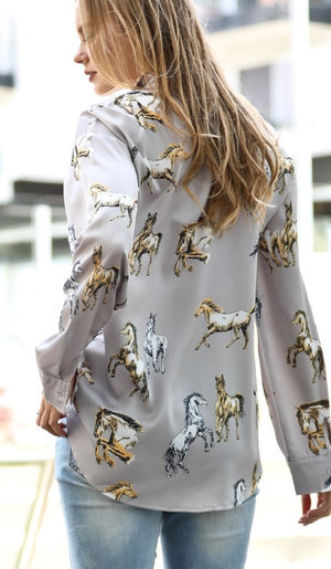 Wild Horses Satin top Grey