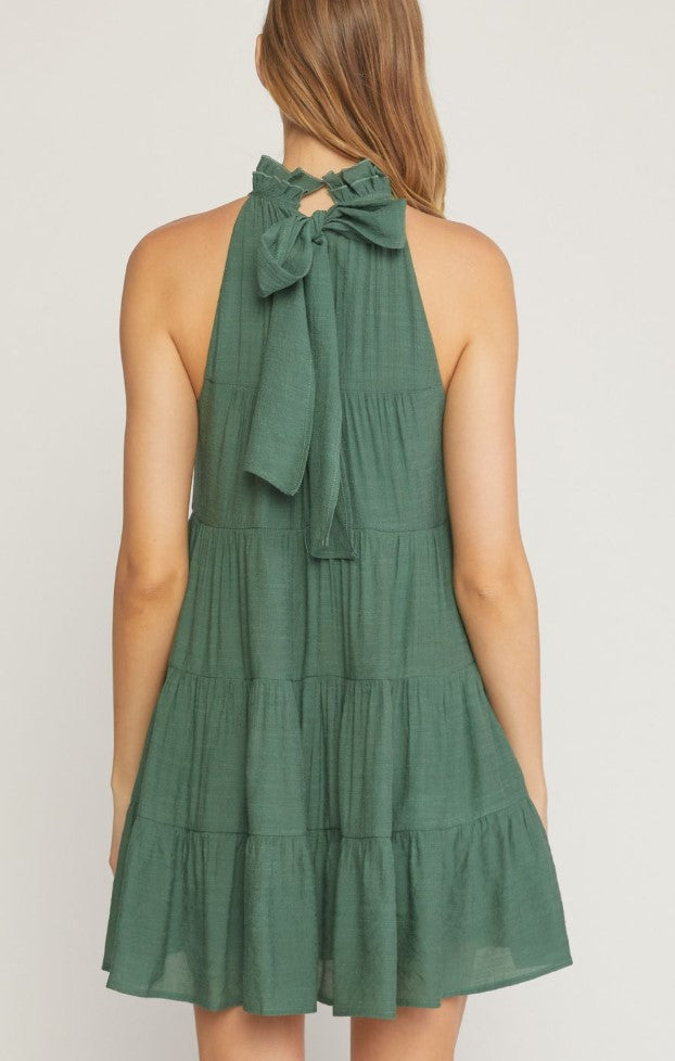 Sassy & Short Tiered Dress Hunter Green