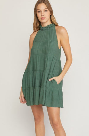 Sassy & Short Tiered Dress Hunter Green