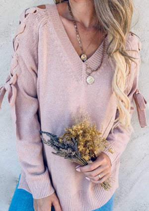 Lace up sleeve Blush Sweater